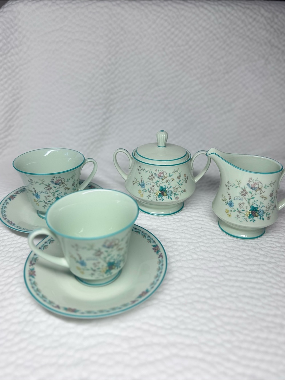 Vintage Noritake Paradise Green 8223 Tea Set Cups Sugar Creamer Japan - Picture 2 of 13